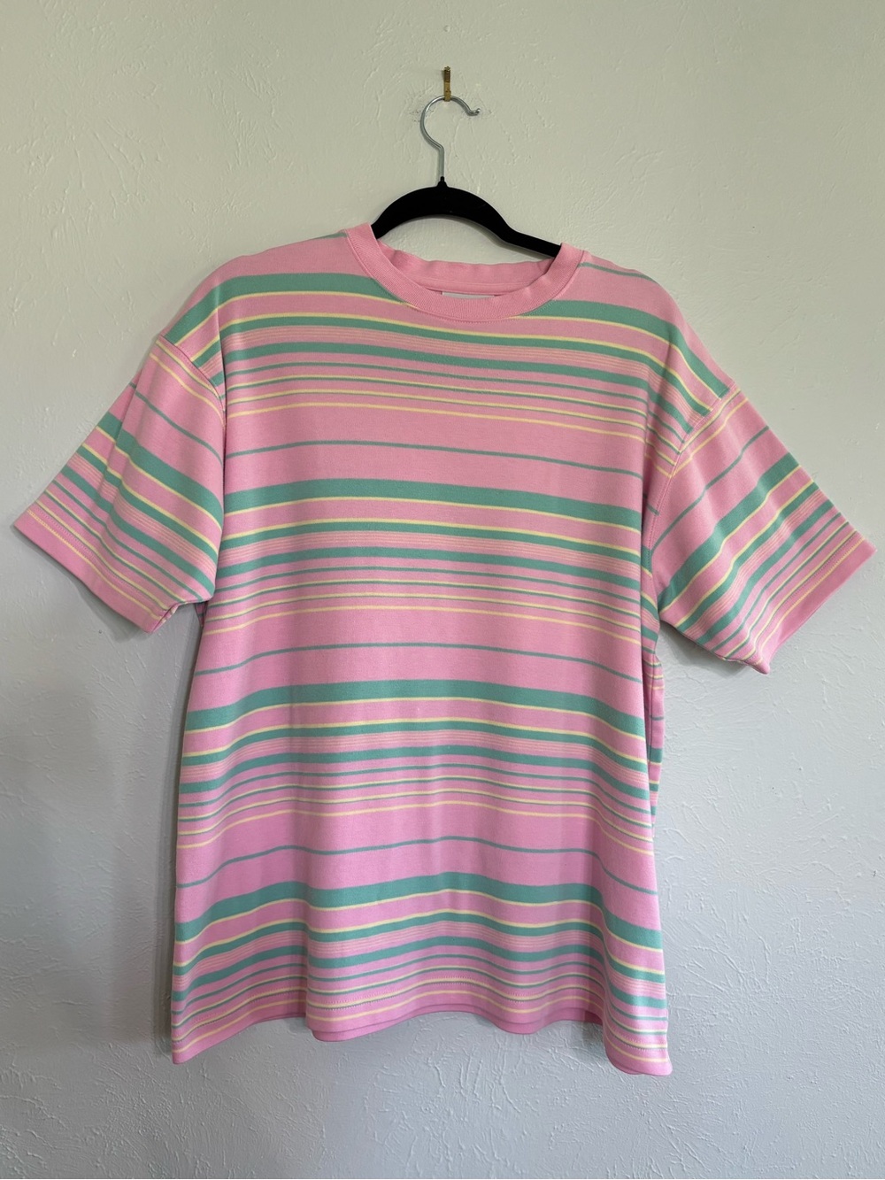 Westbound Pink Tee with Turquoise and Yellow Stripes